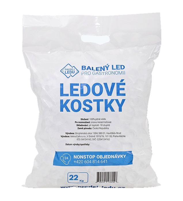 Balení kostkového ledu 22 kg v LDPE tašce s uchem