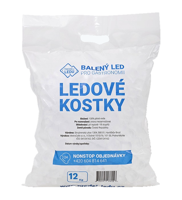 Balení kostkového ledu 12 kg v LDPE tašce s uchem