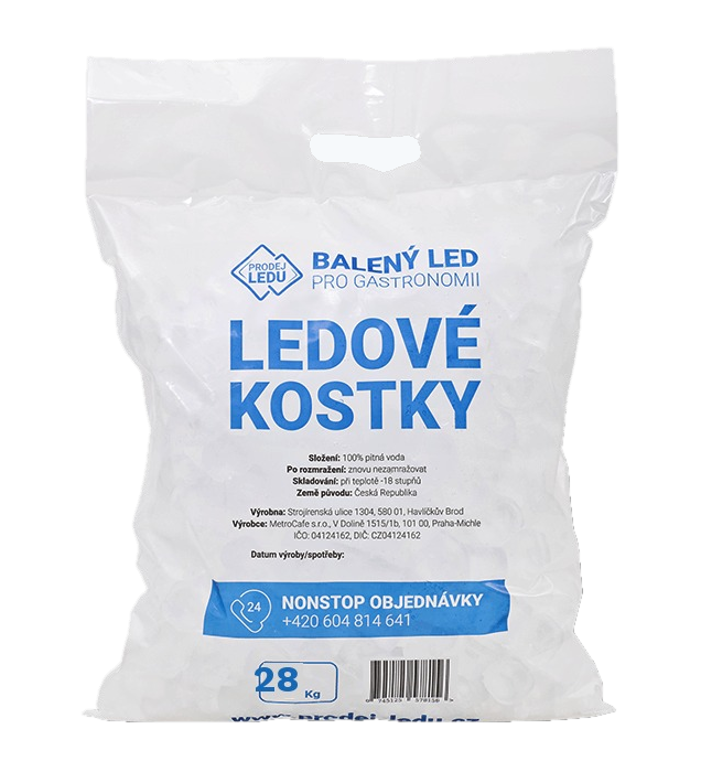 Balení kostkového ledu 28 kg v LDPE tašce s uchem